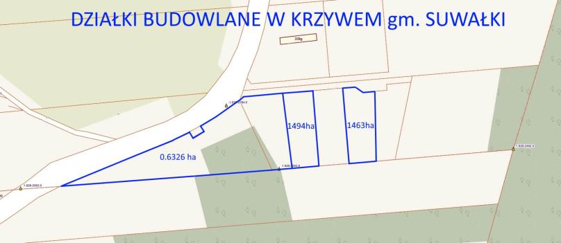 Krzywe gm. Suwałki, działki dudowlane 0.1463, 0.1494, 0.6326 ha